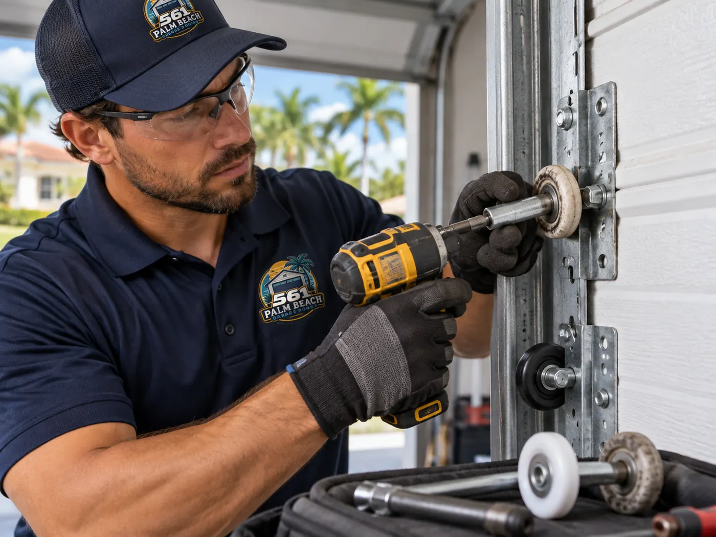 Close-up of a technician replacing a worn roller with a new nylon one